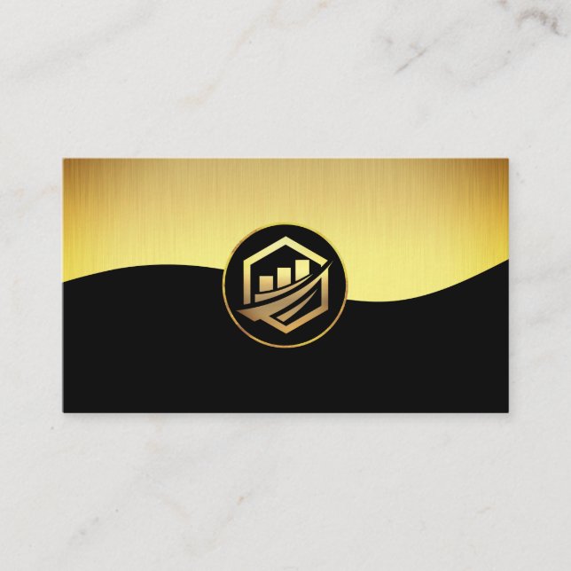 Corporate Gold Black | Gold Financial Graph Icon Business Card (Front)