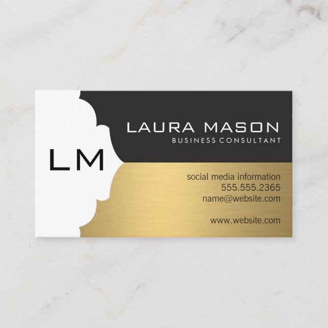 Corporate Gold Black with Monogram Business Card (Front)