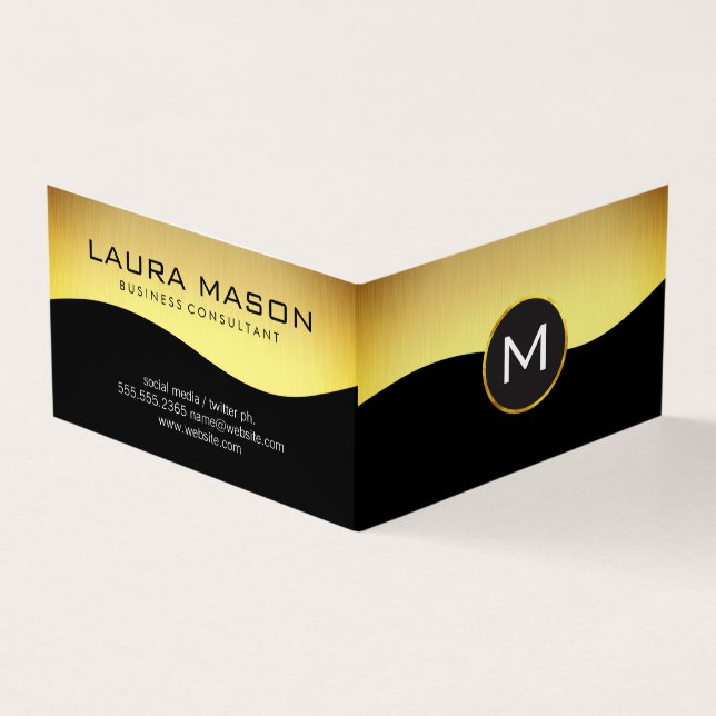 Corporate Gold Black with Monogram Business Card (Outside)