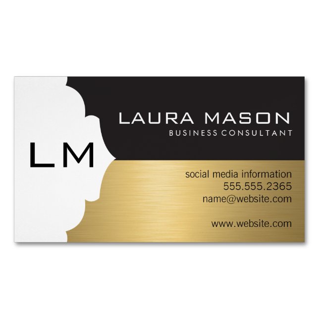 Corporate Gold Black with Monogram Magnetic Business Card (Front)