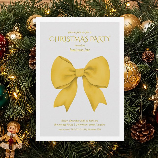 Corporate Gold Bow Christmas Holiday Party  Invitation (Corporate Gold Bow Christmas Holiday Party Invitation)