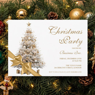 Corporate Gold Christmas Tree & Bow Holiday Party  Invitation