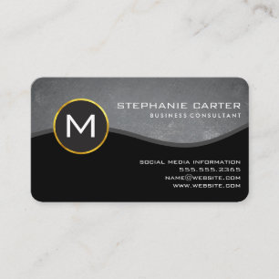 Corporate Gold Trim Monogram and Slate Business Card