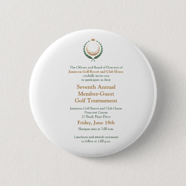 Corporate Golf Tournament Invitation 6 Cm Round Badge (Front)