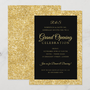Corporate Grand Opening Gold Glitter Monogram Invitation