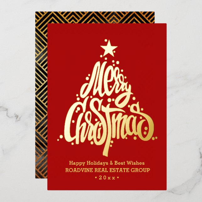 Corporate Greeting Elegant Gold Script Business Foil Holiday Card (Front/Back)