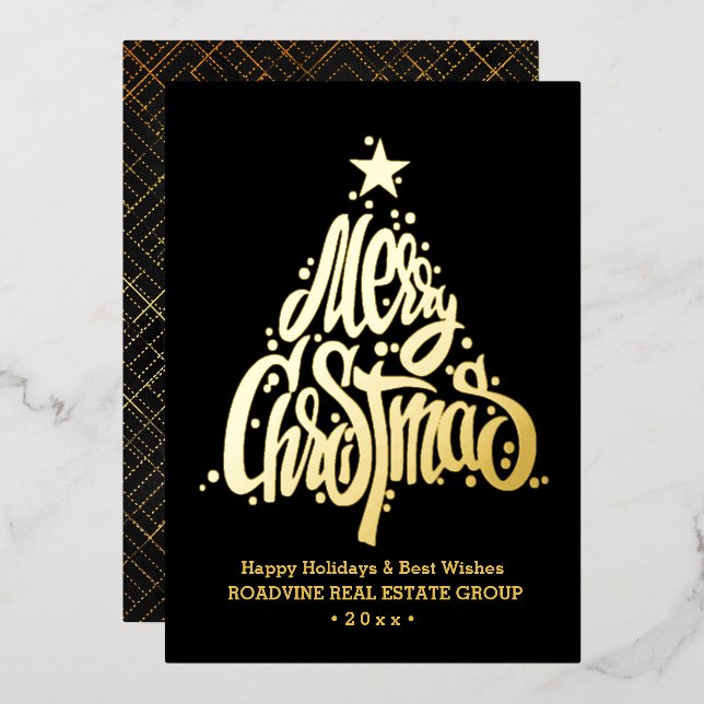 Corporate Greeting Elegant Gold Script Business Foil Holiday Card (Front/Back)
