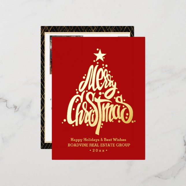 Corporate Greeting Elegant Gold Script Business Foil Holiday Postcard (Front/Back)
