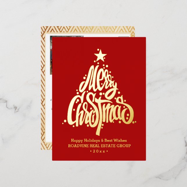 Corporate Greeting Elegant Gold Script Business Foil Holiday Postcard (Front/Back)