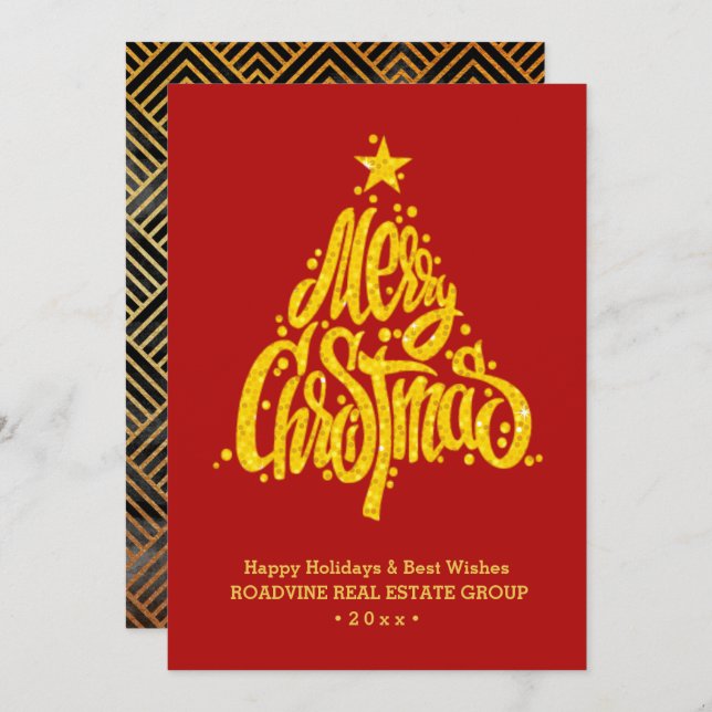 Corporate Greeting Elegant Gold Script Business Holiday Card (Front/Back)