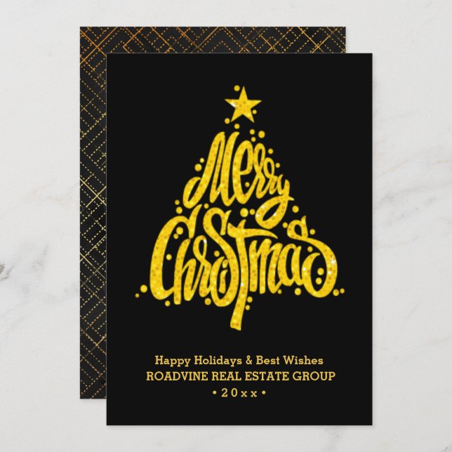 Corporate Greeting Elegant Gold Script Business Holiday Card (Front/Back)