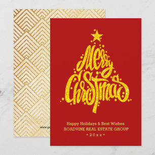 Corporate Greeting Elegant Gold Script Business  Holiday Card