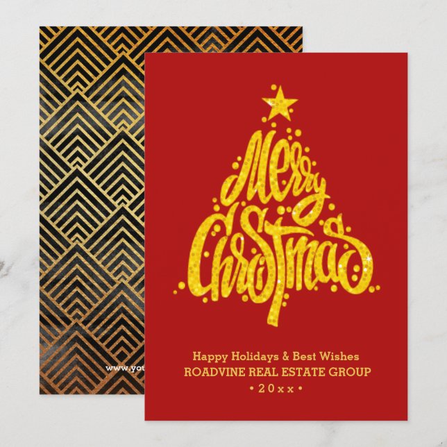 Corporate Greeting Elegant Gold Script Business Holiday Card (Front/Back)