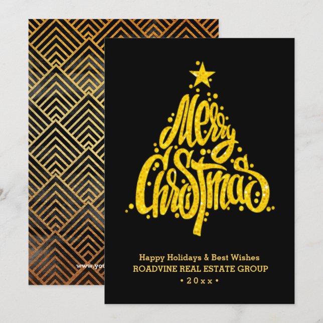 Corporate Greeting Elegant Gold Script Business Holiday Card (Front/Back)