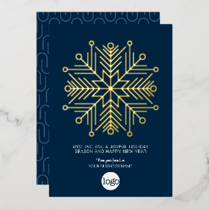 Corporate Greeting - Snowflake with Navy Blue Gold Foil Holiday Card