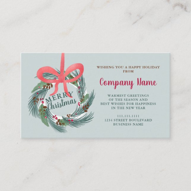 Corporate greetings Christmas wreath winter green Business Card (Front)