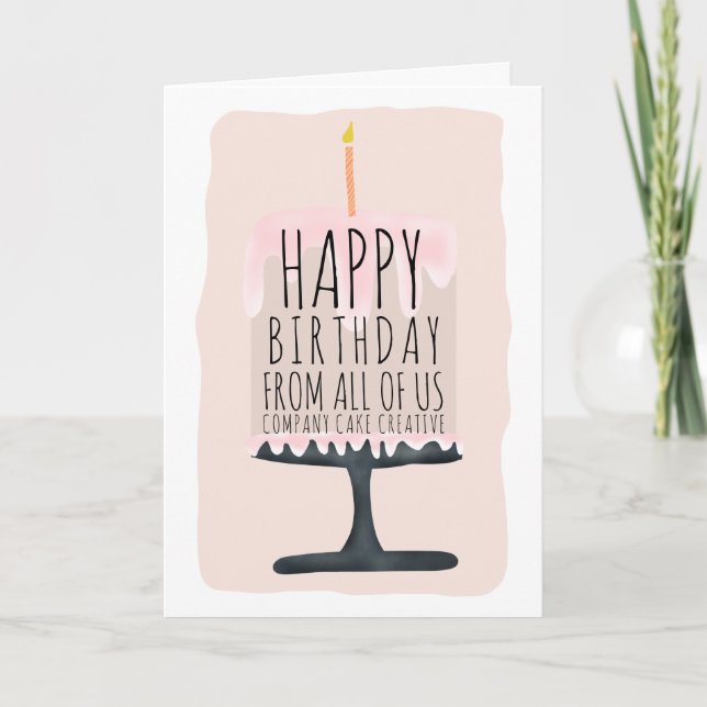 Corporate happy birthday cake illustration card (Front)