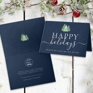 Corporate Happy Holidays Business Logo Blue Holiday Card
