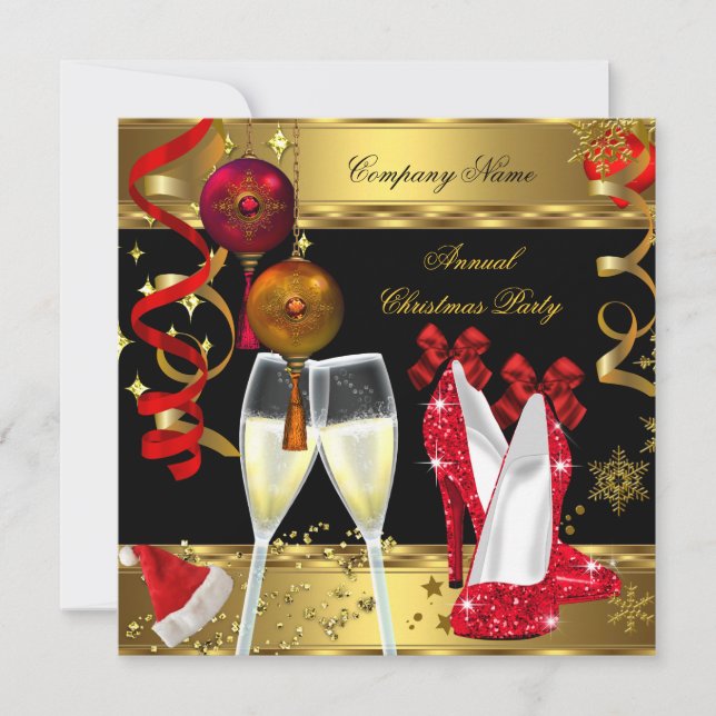 Corporate Holiday Christmas Party Champagne Heels Invitation (Front)