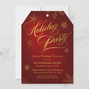 Corporate Holiday Luncheon Elegant Gold Snowflakes Card