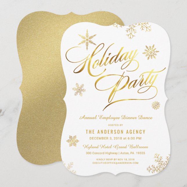 Corporate Holiday Party Elegant Gold Script Invitation (Front/Back)