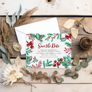 Corporate Holiday Party Holly & Berries Invitation Postcard
