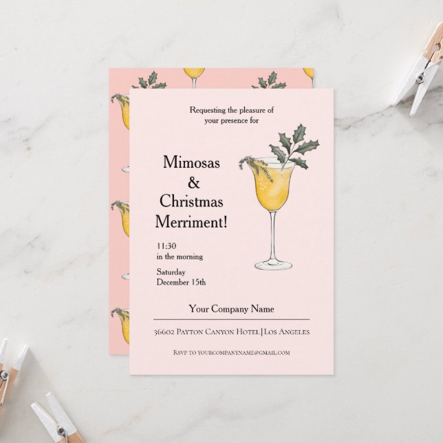 Corporate Invitation Pink Christmas Mimosas  (Front/Back In Situ)