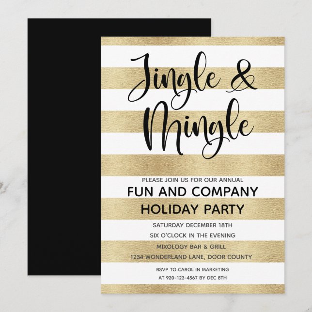 Corporate Jingle and Mingle Gold Black Holiday  In Invitation (Front/Back)