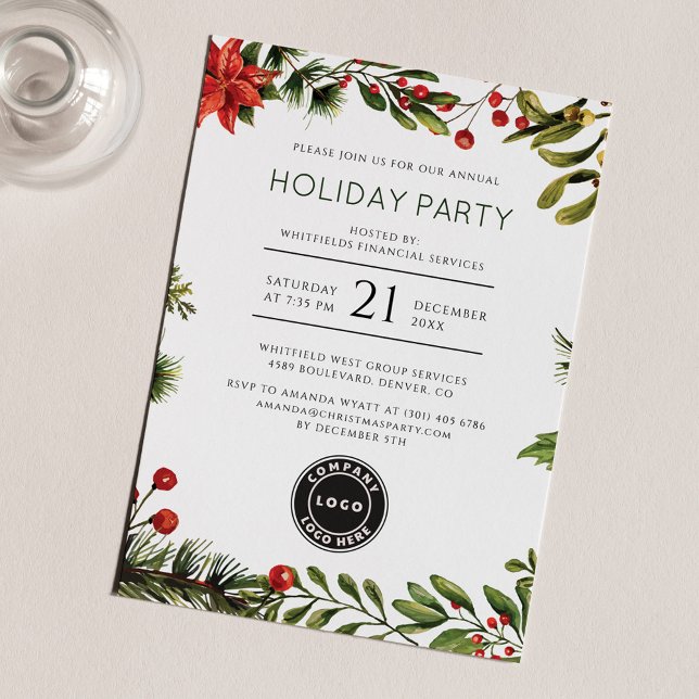 Corporate Logo Christmas Holiday Office Party Invitation (Business Logo Christmas Holiday Corporate Event Invitation)