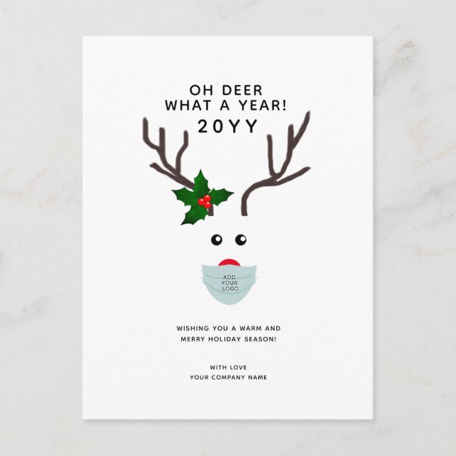 Corporate Logo Christmas Reindeer No Photo Name Holiday Postcard (Front)