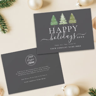 Corporate Logo Christmas Trees Elegant Script Holiday Card