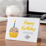 Corporate Logo Cute Red Blue Cupcake Birthday Card<br><div class="desc">Celebrate birthdays in a fun and professional way with this custom corporate happy birthday card featuring a simple, colourful, cute red and blue watercolor cupcake with a single cheerful candle. Set against a clean white background, which can be customised to any colour, this modern and stylish design is perfect for...</div>
