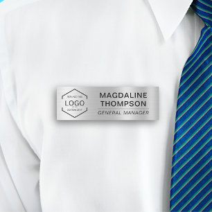Corporate Logo Employee Metallic Silver Name Tag