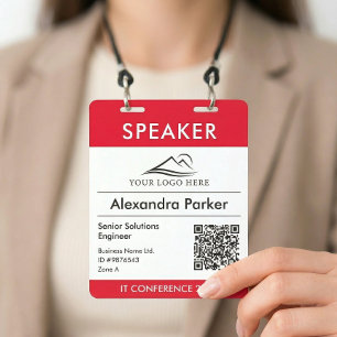 Corporate Logo Event QR Code Red ID Badge