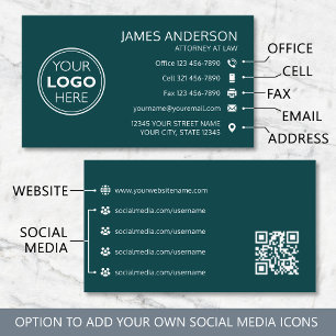 Corporate Logo Fax QR Code Professional Teal Business Card