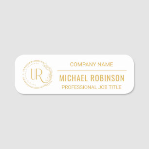 Corporate Logo Gold Script Professional Employee  Name Tag