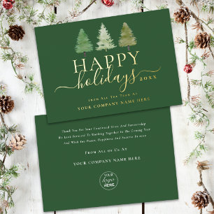 Corporate Logo Happy Holiday Xmas Tree Script Gold