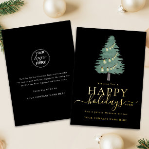 Corporate Logo Happy Holidays Christmas Tree Gold Foil Holiday Card