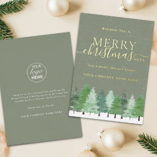 Corporate Logo Merry Christmas Tree Snow Foil Holiday Card