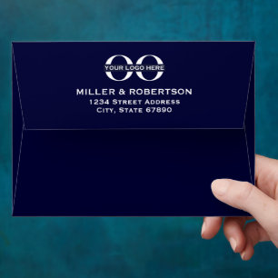 Corporate Logo Navy Blue Back Flap Return Address Envelope