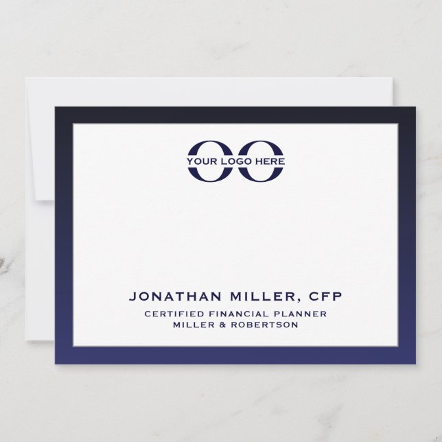 Corporate Logo Navy White 5x7 Note Card (Front)