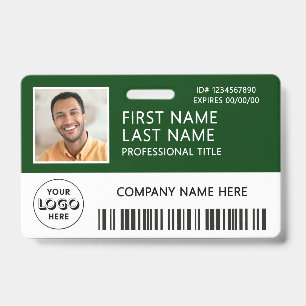 Corporate Logo Photo ID Barcode Dark Green Name Badge