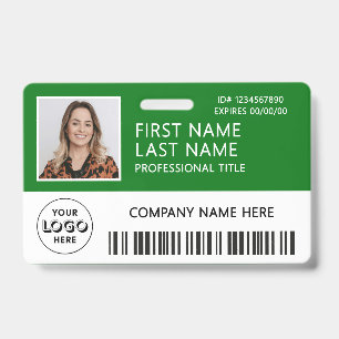 Corporate Logo Photo ID Barcode Green Name Badge