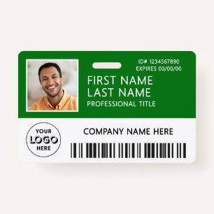 Corporate Logo Photo ID Barcode Green Name ID Badge