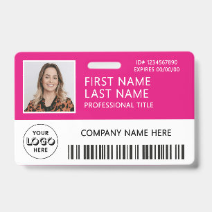 Corporate Logo Photo ID Barcode Hot Pink Name Badge