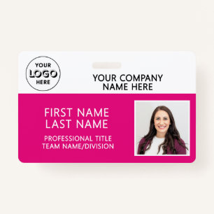 Corporate Logo Photo ID Barcode Hot Pink Name ID Badge