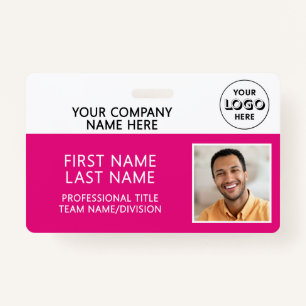 Corporate Logo Photo ID Barcode Hot Pink Name ID Badge
