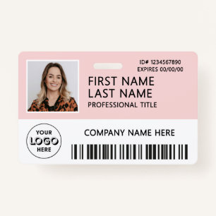 Corporate Logo Photo ID Barcode Pink Name ID Badge