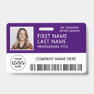 Corporate Logo Photo ID Barcode Purple Name Badge