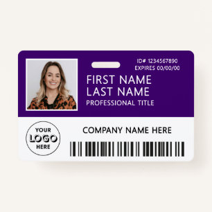 Corporate Logo Photo ID Barcode Purple Name ID Badge